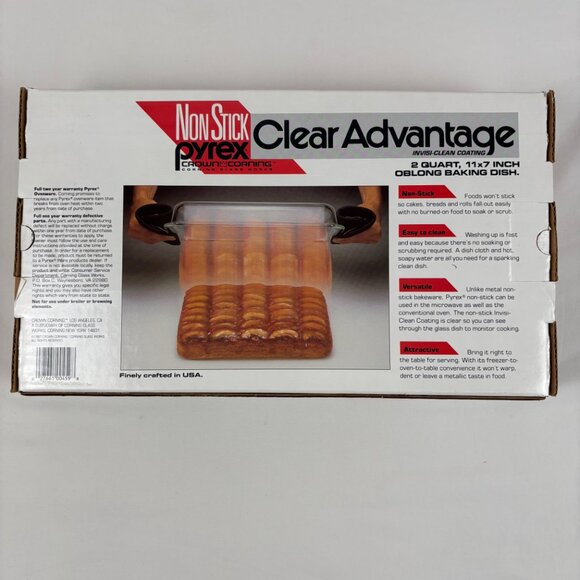Vintage Pyrex Clear Advantage Non Stick 2 Quart 11x7 Inch Oblong Baking Dish - Picture 4 of 8